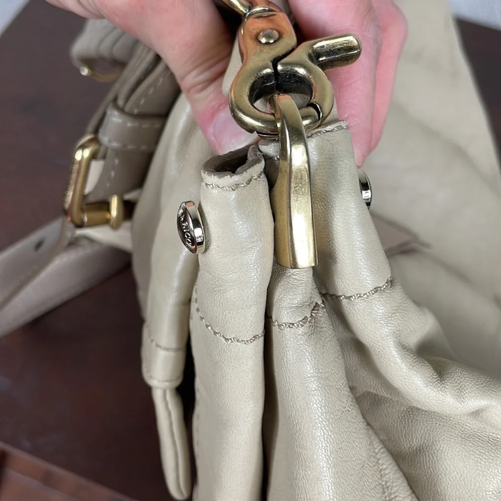 Nina Ricci Liane Leather Satchel Bag Top Handle Shoulder Strap Cream Ivory